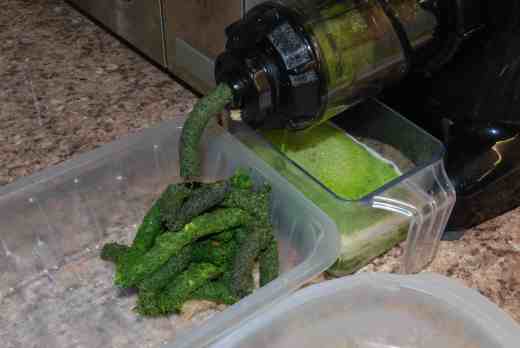 The 'juiced' greens being extruded
